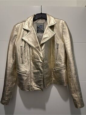 Metallic Gold Leather Moto Jacket - Women